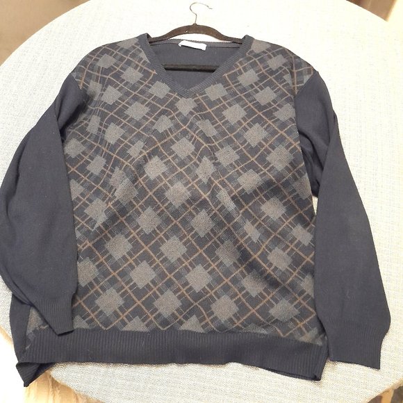 Merino Plaid V Neck Mens Sweater X Large - Picture 4 of 6